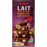 AUCHAN CULTIVONS LE BON Tablette de chocolat au lait raisins noisettes entières