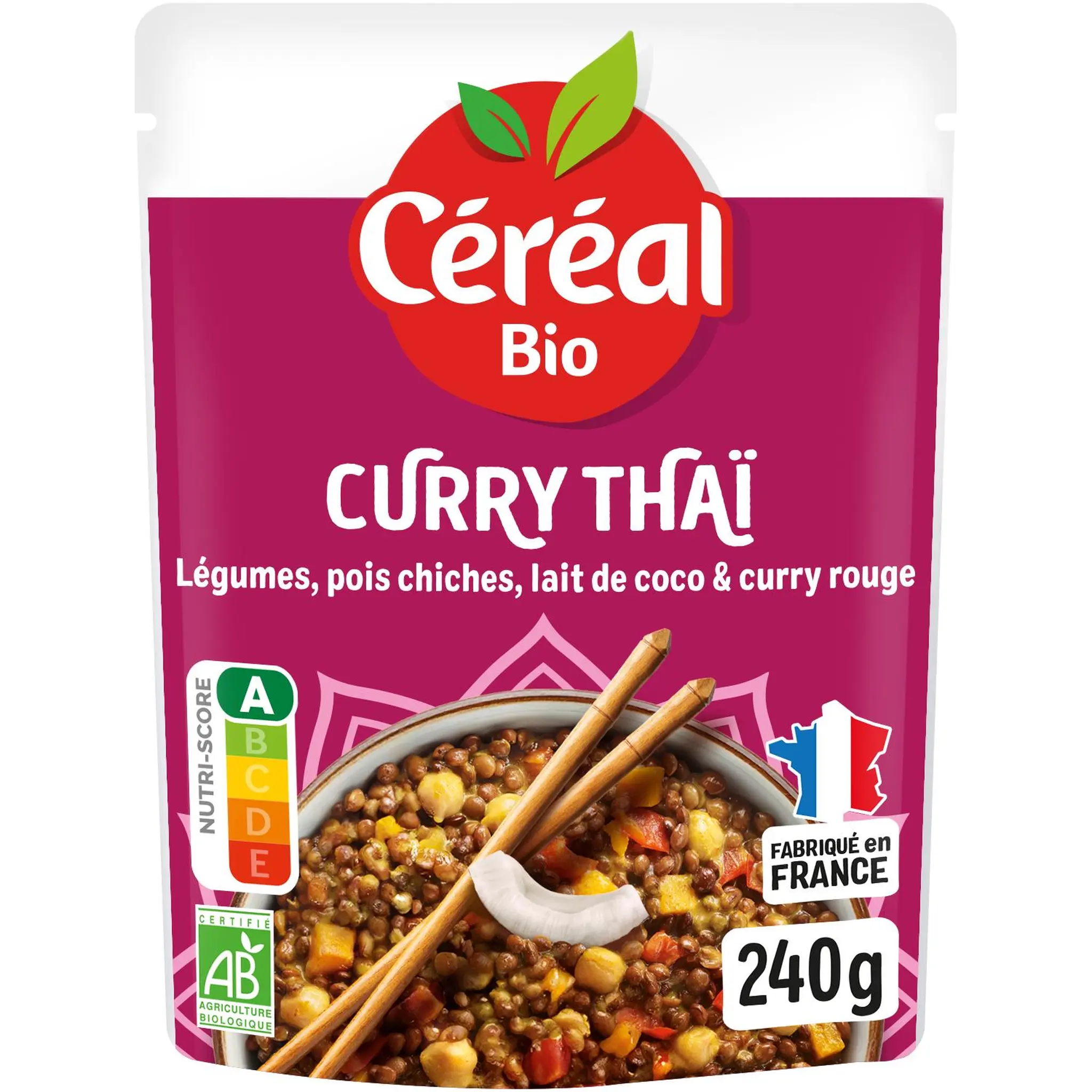 CÉRÉAL BIO Curry Thaï légumes pois chiches lait de coco et citronnelle sachet express