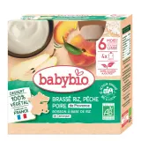 BABYBIO 100% végétal Gourde brassé riz pêche et poire bio dès 6 mois