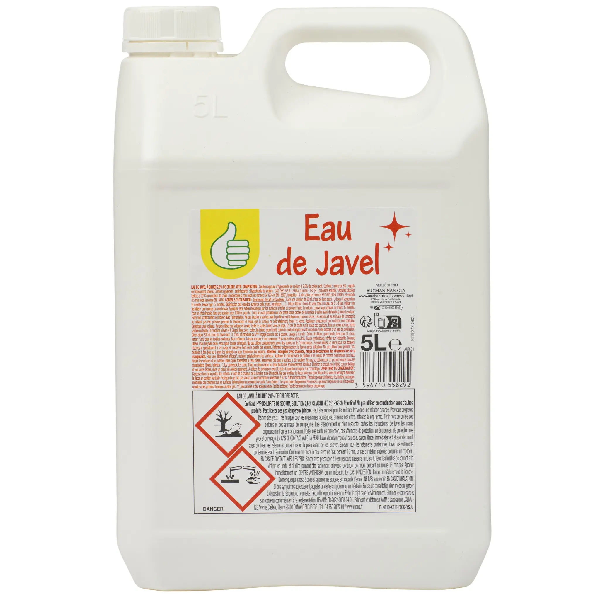 POUCE Eau de javel désinfectant 2.6% chlore actif détachant blanchissant