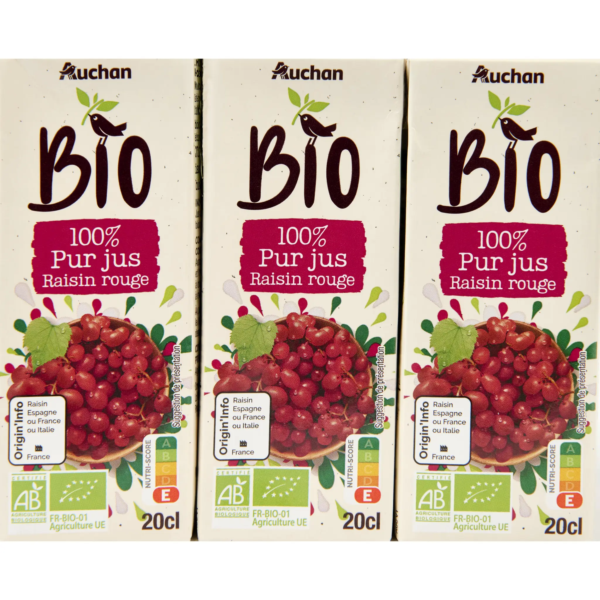 AUCHAN BIO Pur jus de raisin briquette