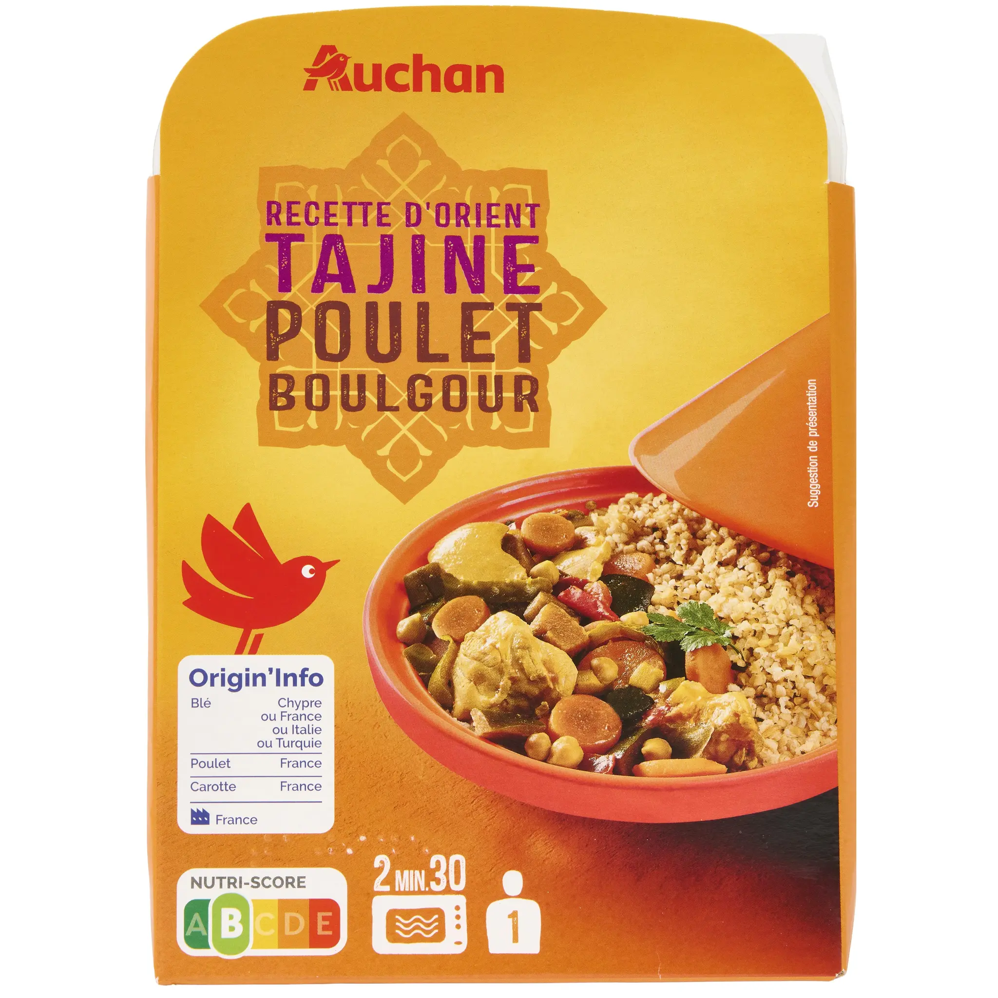 AUCHAN Tajine poulet légumes et boulgour prêt à consommer