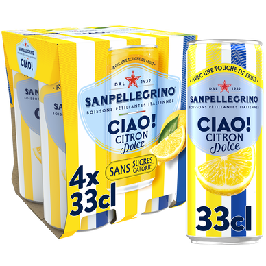 Boisson eau gazeuse aromatisée citron SAN PELLEGRINO CIAO - 4x33cl