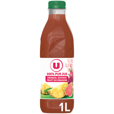 Pur Jus Ananas Goyave Fruit du dragon, Bouteille pet 1L
