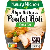 Aiguillettes tranchées poulet rôti Conservation sans nitrite FLEURY MICHON 2x75g - 150g
