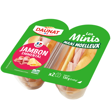 Sandwich mini viennois jambon emmental DAUNAT, 2x65g