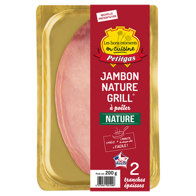 Jambon à griller nature VPF, PETITGAS, 2 tranches épaisses, 200g