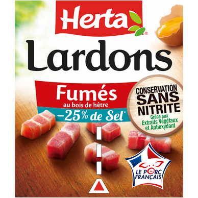 Lardons fumés -25% de sel conservat.sans nitrite HERTA 2x75g