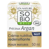 Crème visage nuit nutritive redensifiante anti rides argan peaux matures SOBIO, 50ml
