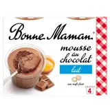 Mousse au chocolat au lait aux oeufs frais BONNE MAMAN  -  4 pots de 50g