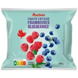 AUCHAN Framboises et myrtilles fruits entiers surgelés