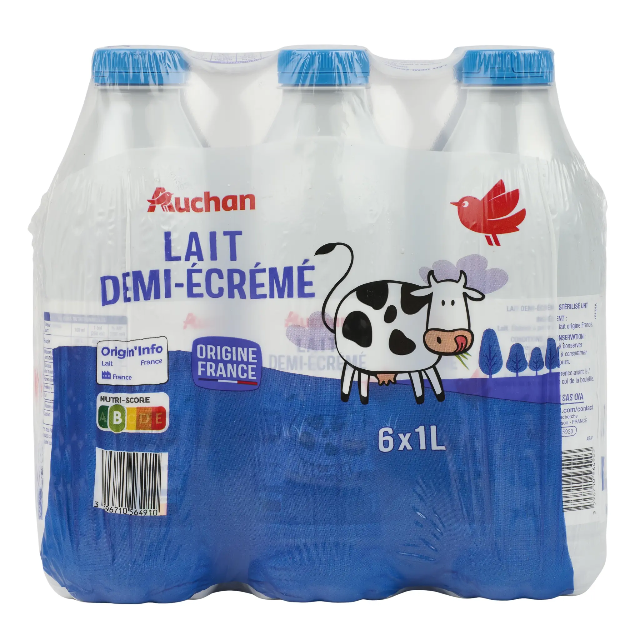 AUCHAN Lait demi-écrémé UHT