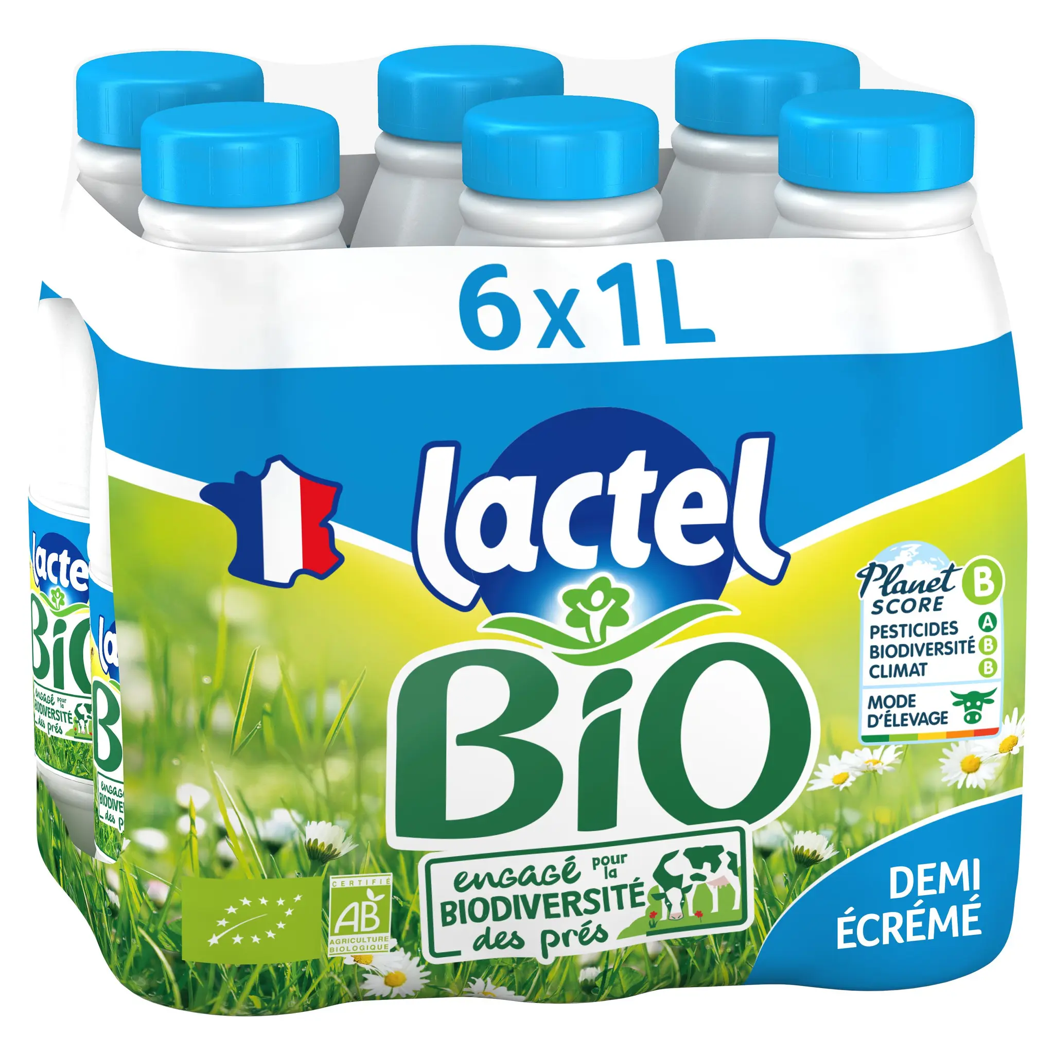 LACTEL Lait demi-écrémé bio UHT