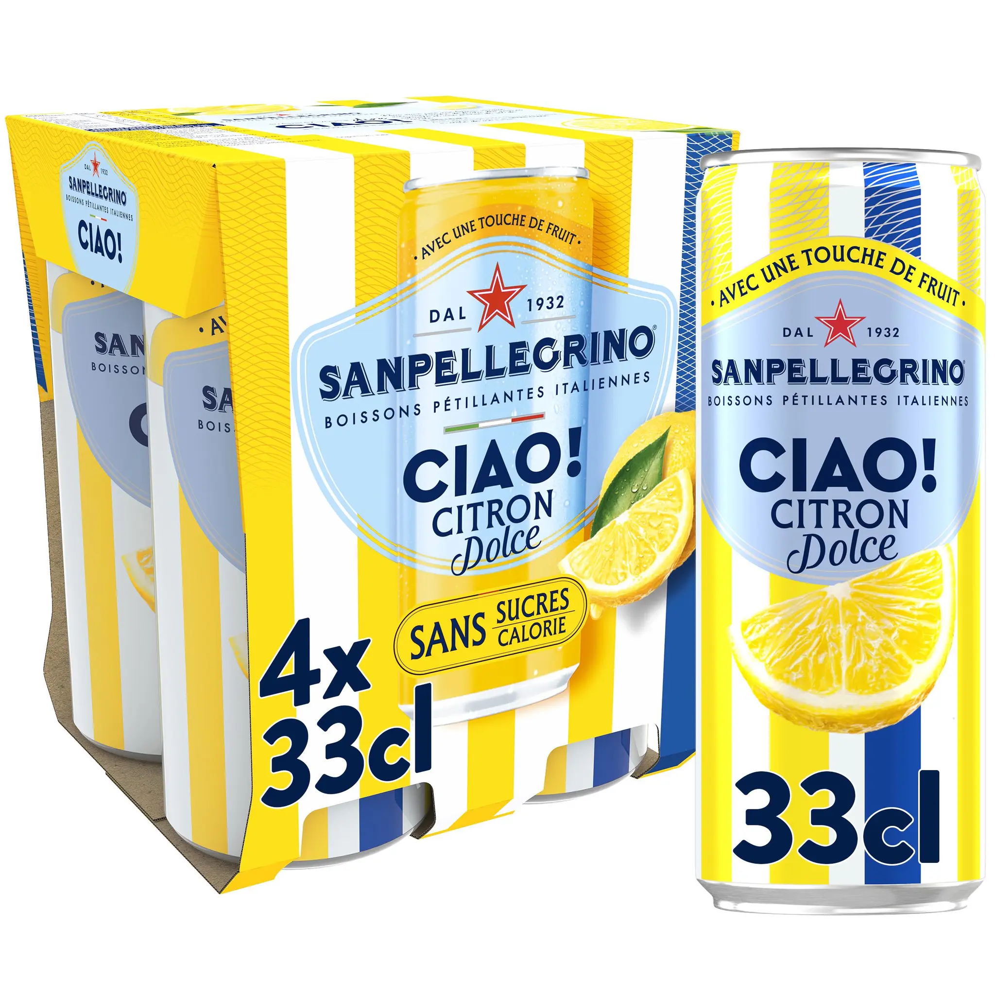 SAN PELLEGRINO Ciao! Boisson gazeuse aromatisée citron sans sucres boîtes