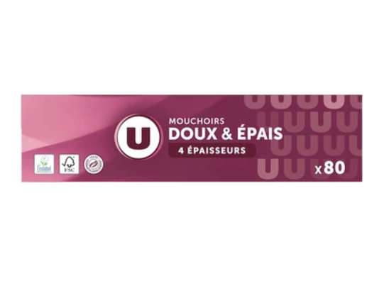 Boîte de mouchoirs doux et épais 4 épaisseurs, U (x 80)