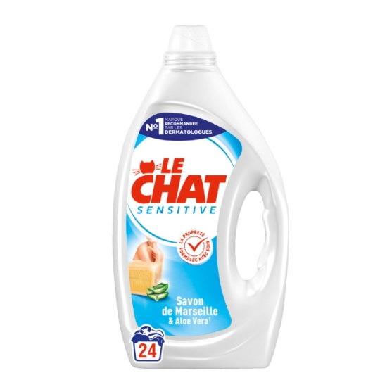 Lessive Liquide Sensitive au Savon de Marseille & Aloe Vera 24 Lavages LE CHAT