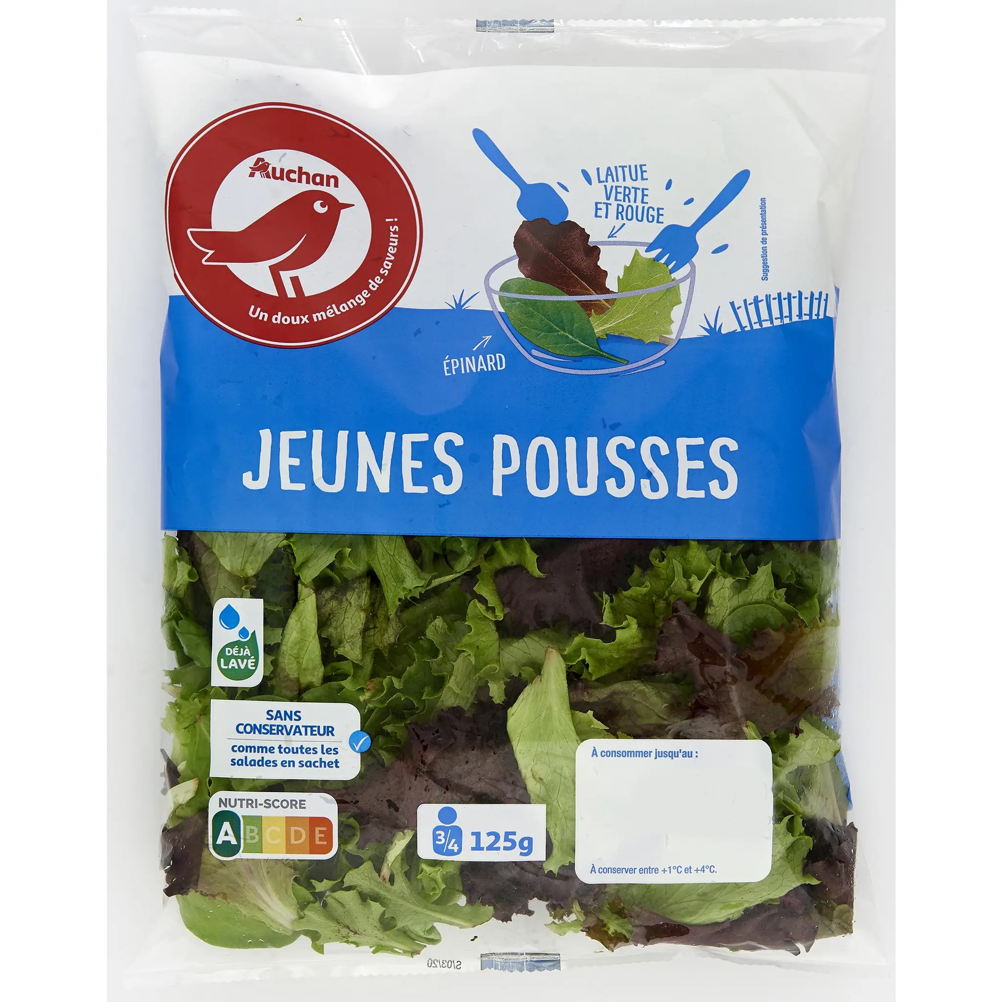 AUCHAN Mélange de jeunes pousses épinard et laitue