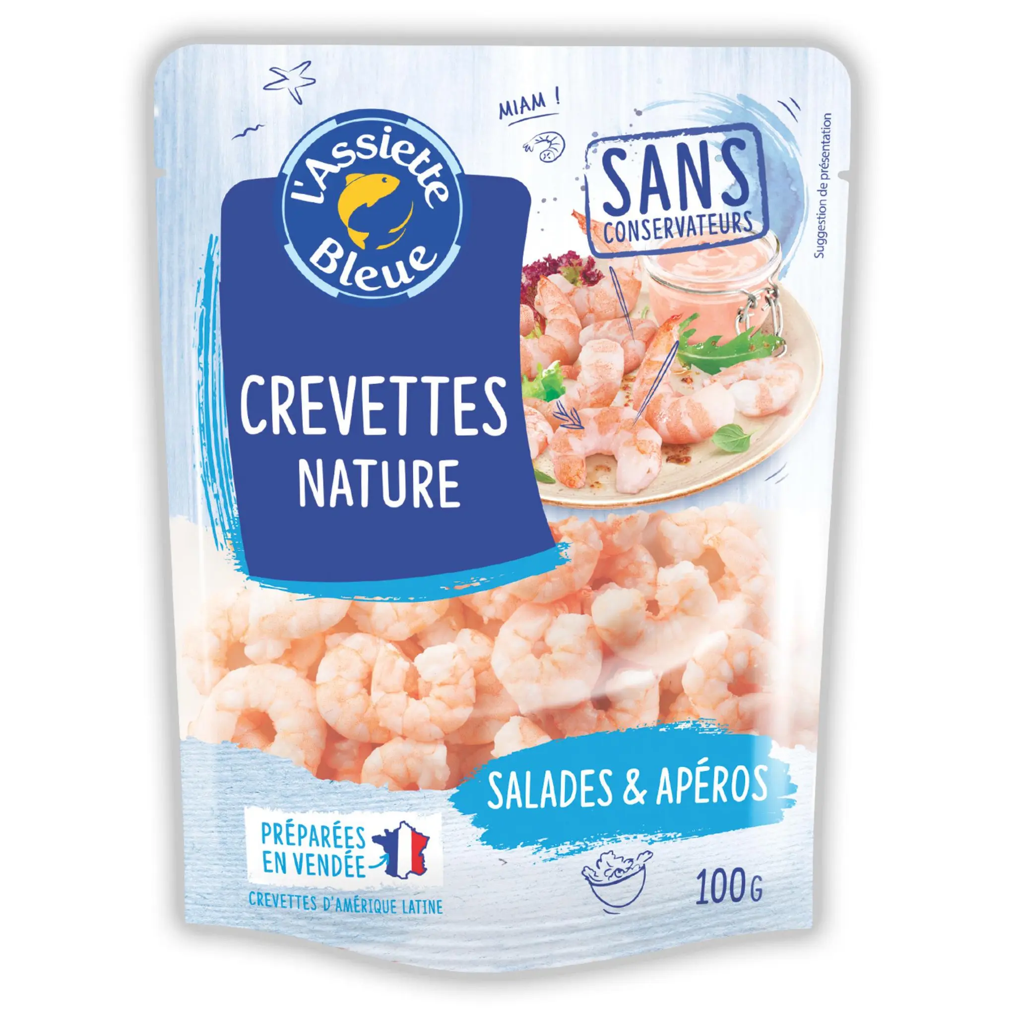 L'ASSIETTE BLEUE Crevettes cuites natures décortiquées sans conservateurs