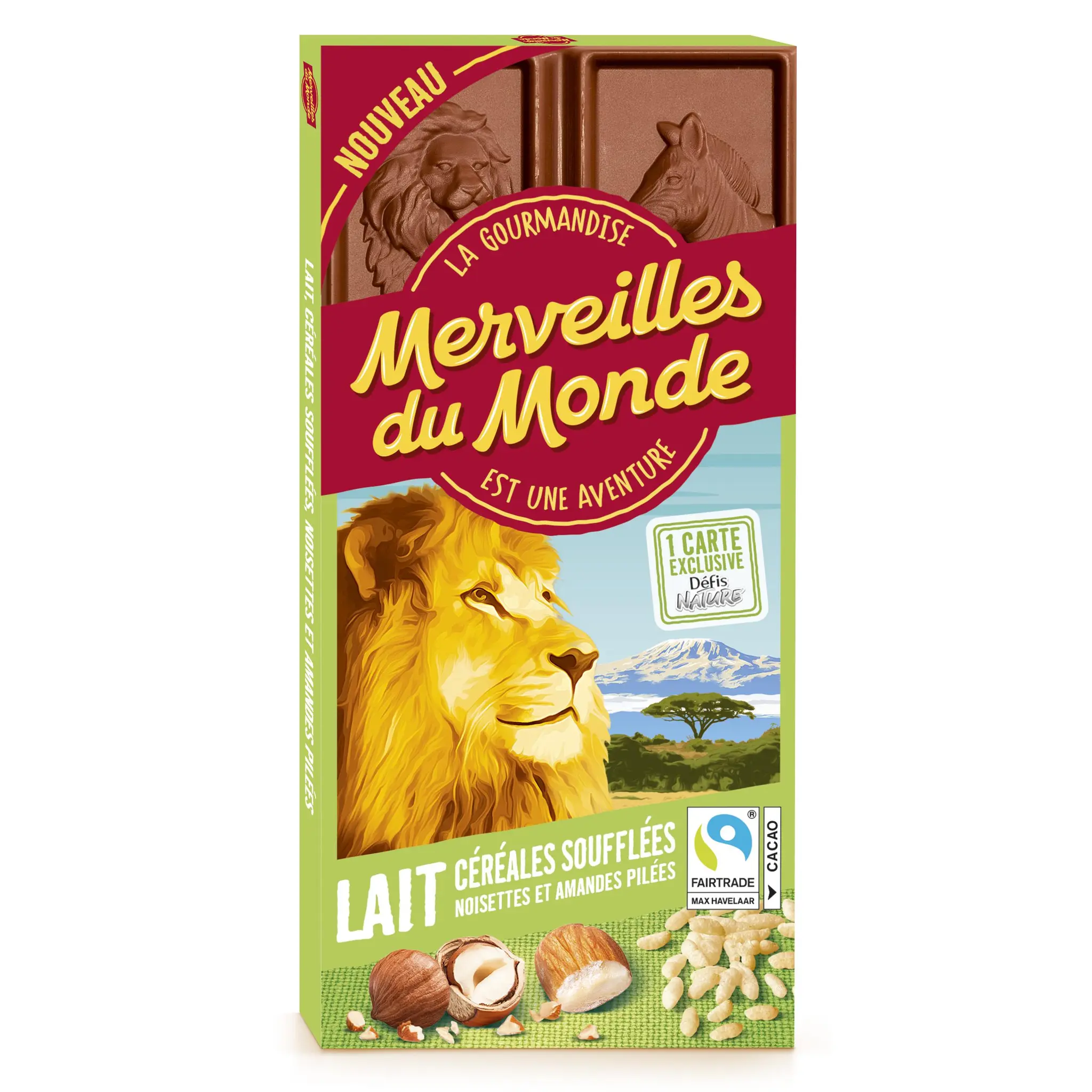 MERVEILLES DU MONDE Tablette de chocolat au lait noisettes et amandes pilées