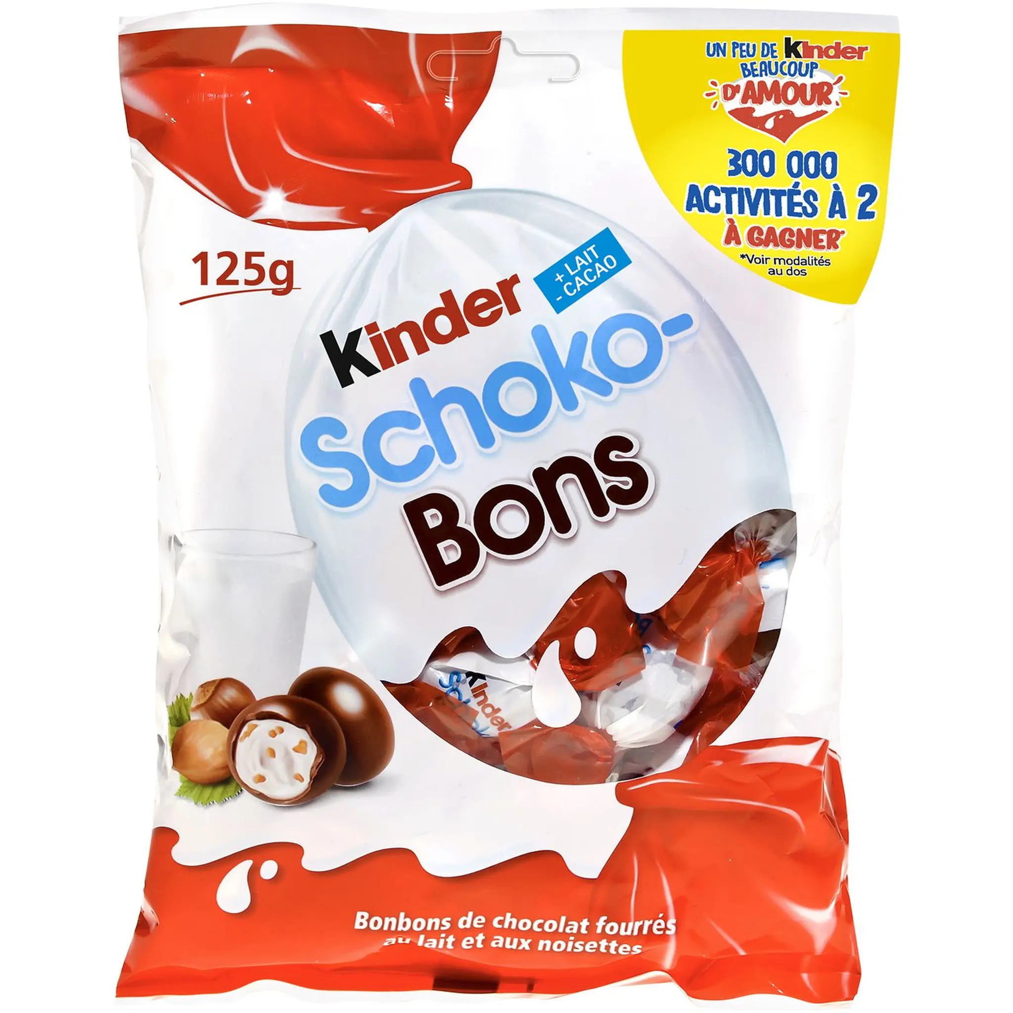 KINDER Schokobons bonbons chocolatés fourrés au lait et aux noisettes