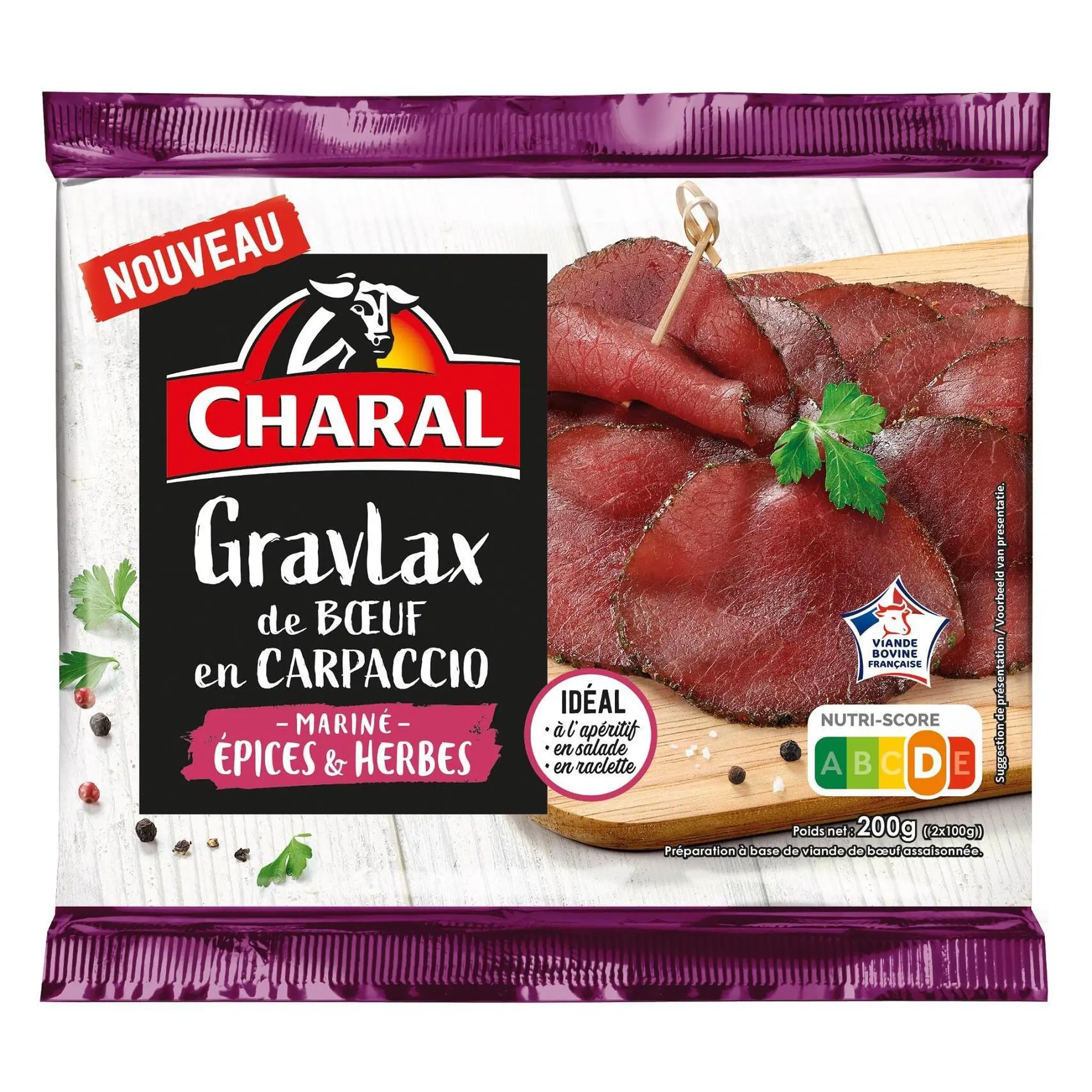 CHARAL Gravlax de boeuf en carpaccio mariné épices et herbes
