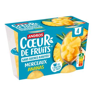 Andros Morceaux d'ananas sans sucre ajouté, 4x97g