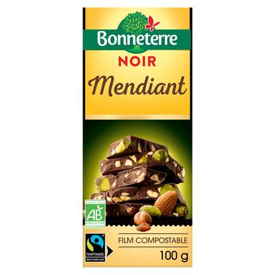 Bonneterre Chocolat noir mendiant bio, 100g