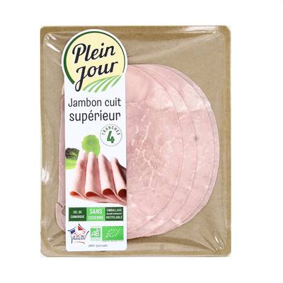 Plein Jour Jambon Cuit Bio, 4 tranches - 120g