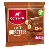 Côte d'Or Barre Chocolat au Lait Noisette, 4 x 45g