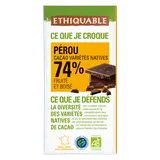 ETHIQUABLE - Chocolat noir 74% Côte d'Ivoire BIO - la tablette de 100g