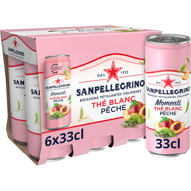 Boisson Eau Gazeuse aromatisée Pêche Thé Blanc SAN PELLEGRINO MOMENTI- 6x33cl