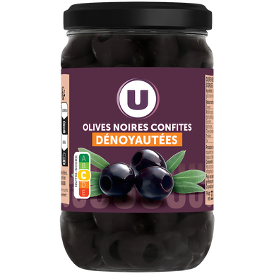 Olives noires confites dénoyautées U bocal de 160g, 37cl