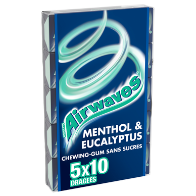 Chewing-gum Menthol eucalyptus sans sucres AIRWAVES 5x10 dragées