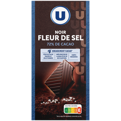 Chocolat noir dégustation 72% de cacao et fleur de sel Tablette de100g