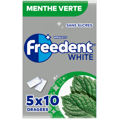 Chewing-gum White Menthe verte sans sucres FREEDENT 5x10 dragées