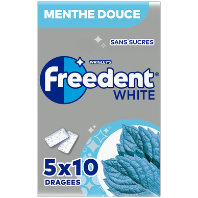Chewing-gum White Menthe douce sans sucres FREEDENT 5x10 dragées