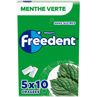 Chewing-gum Menthe verte sans sucres FREEDENT 5x10 dragées
