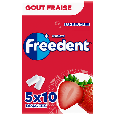 Chewing-gum Fraise sans sucres FREEDENT 5x10 dragées