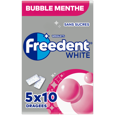 Chewing-gum White Bubble Menthe sans sucres FREEDENT 5x10 dragées