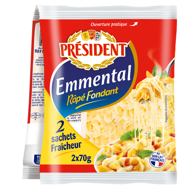 Fromage Emmental râpé fondant PRESIDENT 2x270g - 140g
