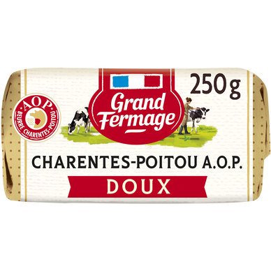 Beurre doux extra fin AOP moulé de Charentes Poitou 82% de matière grasse GRAND FERMAGE, 250g