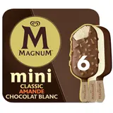 Glace en bâtonnet mini classic, amande & chocolat blanc MAGNUM X6 254G