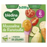 BLEDINA BLEDICHEF - Mousseline de Ratatouille, de 6 à 12 mois - 2x200g- Petits pots bébé
