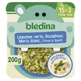 BLEDINA BLEDICHEF - Plat bébé morceaux légumes verts boulghour merlu citron, dès 15 mois - 200g - Repas bébé