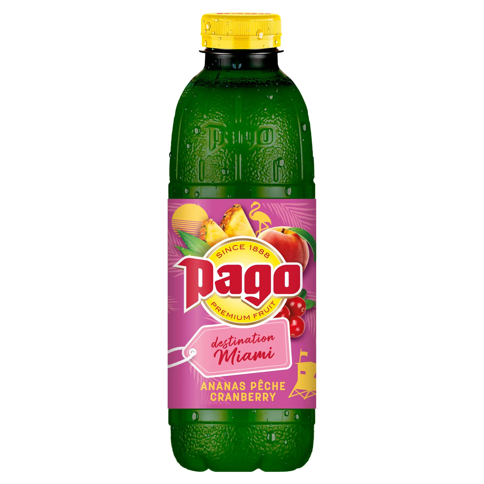 PAGO Jus à base de concentré d'ananas pêche cranberry Destination Miami