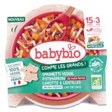 Babybio Spaghetti Veggie Potimarron Carotte & Lentilles Lait de Coco Bio Assiette Bébé dès 15 mois, 200g
