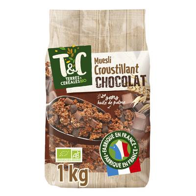 Terres et Céréales Bio Céréales muesli croustillant chocolat sans huile de palme Bio, 1kg