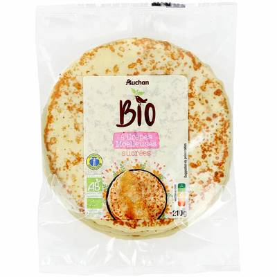 Auchan BIO Crêpes Moelleuses Sucrées, 6 pièces - 210g