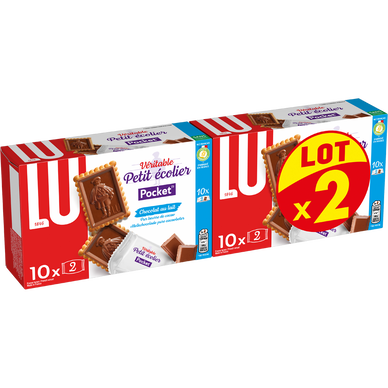 Biscuits nappés au chocolat au lait Petit Ecolier Pocket LU - Paquet de 2x250g