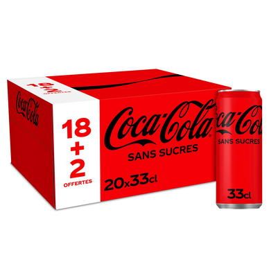 Soda COCA-COLA sans sucres pack canettes 20x33cl - 18+2 offertes